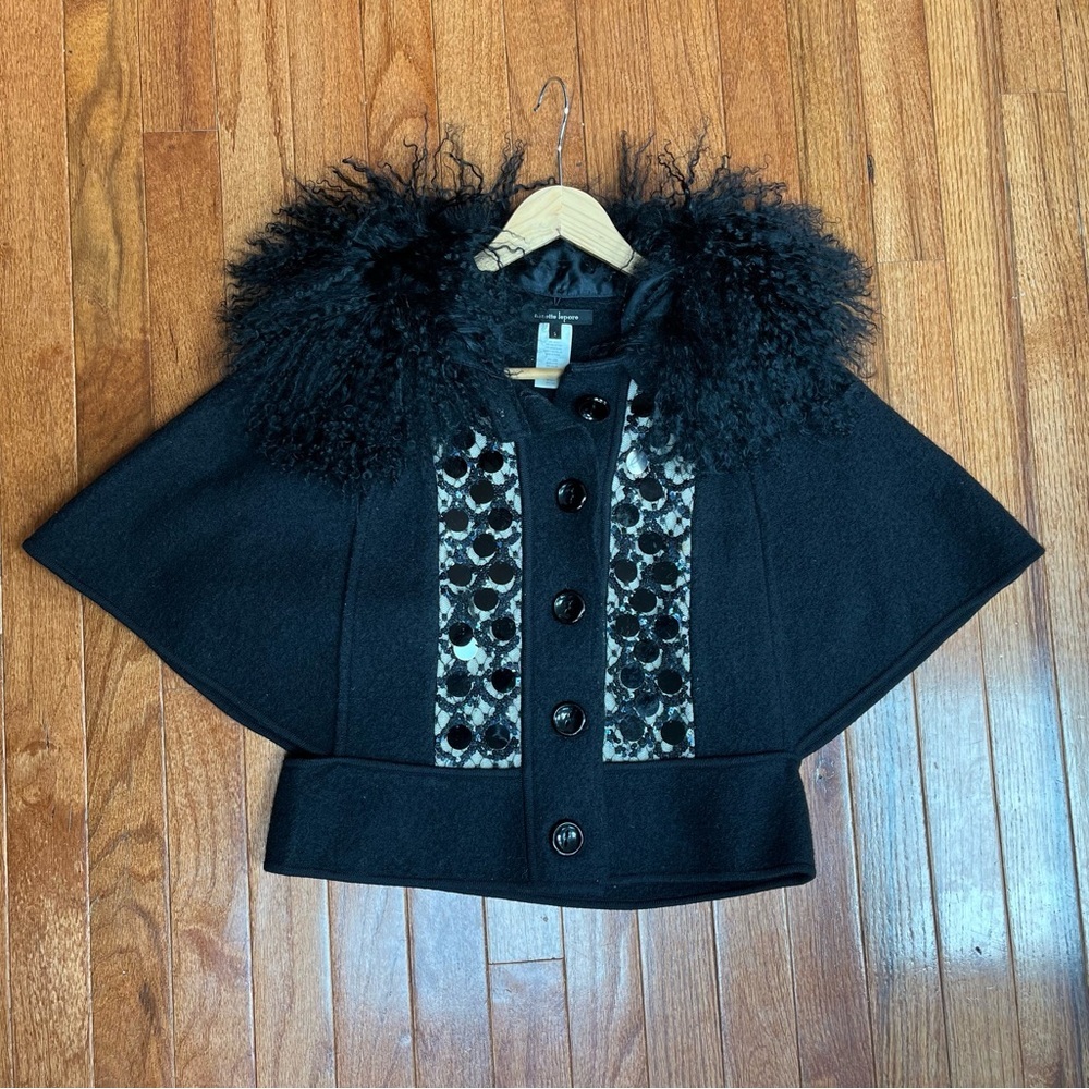 Nanette lepore Chic Black Cape with Fur Collar womens small